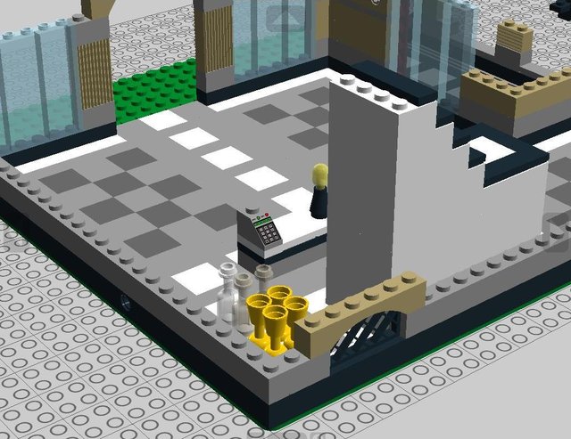 Petit comptoir, avec le champagne pour les acheteurs. Et la petite grille dont j'ai parler avant.